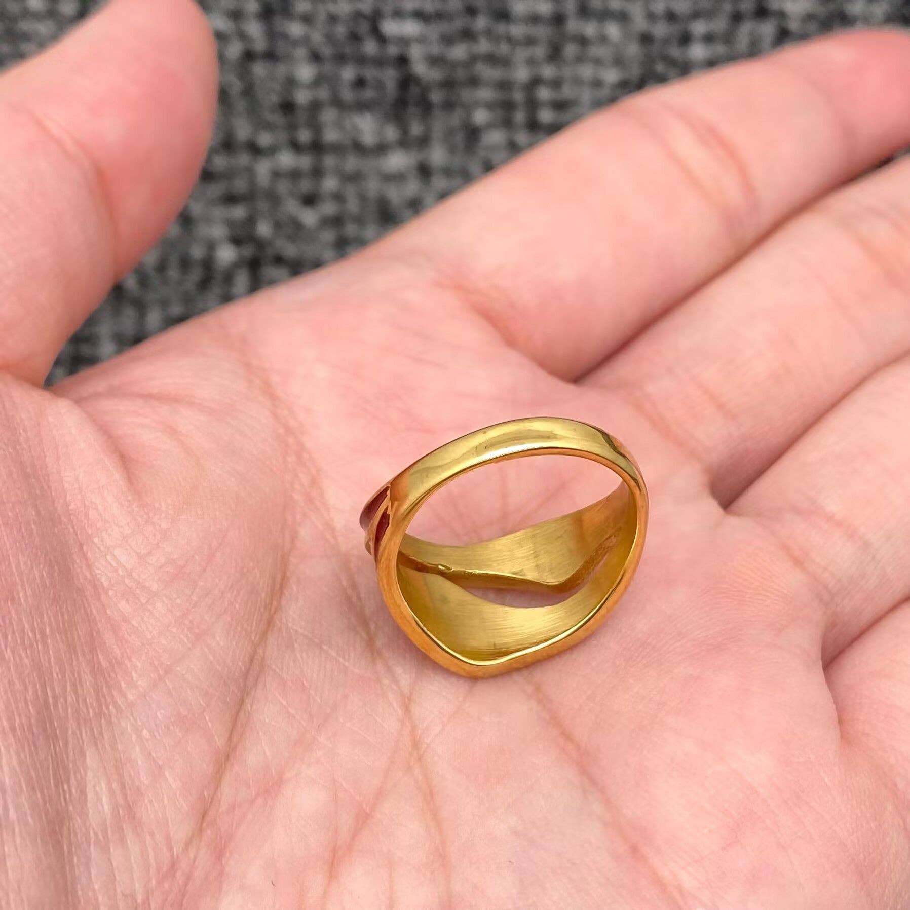 Irregular Ankela Red Two Tone 18K Gold Plated SS Ring - FGS