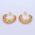 24K Gold Filled Heart Open Filigree C-Shaped Hoop Earrings | AB738