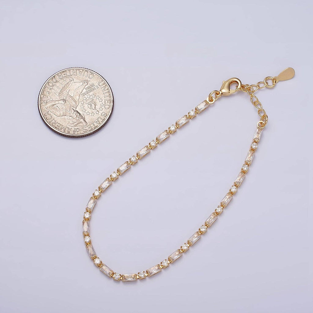 Gold Filled Tennis Bracelet W. Baguette Round Colorful CZ