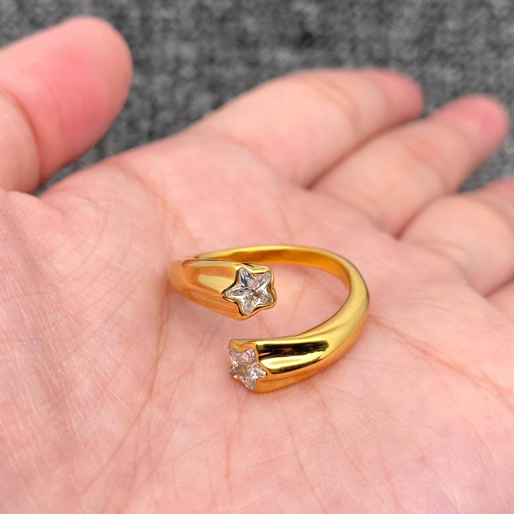 Star Zircon 18K Gold Plated Stainless Steel Ring - FGS/MS