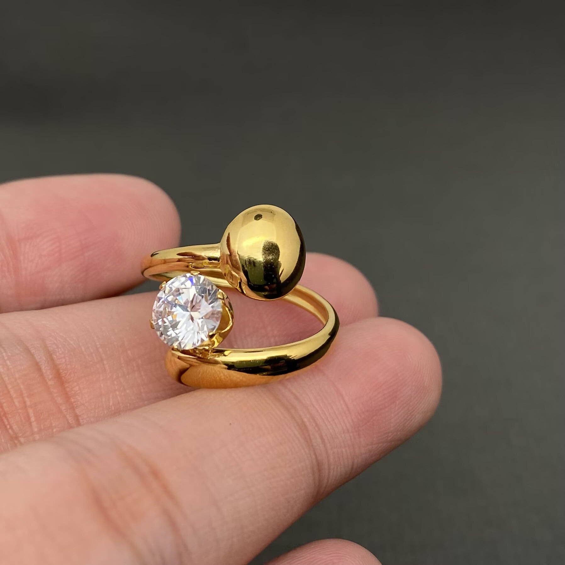 Zircon Inlaid Irregular Geometry 18K Gold Plated SS Ring - FGS