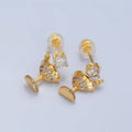 24K Gold Filled Micro Paved CZ Martini Alcohol Drink Stud Earrings | AD728