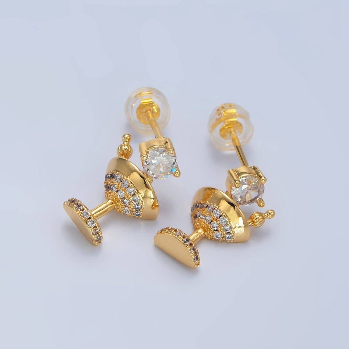24K Gold Filled Micro Paved CZ Martini Alcohol Drink Stud Earrings | AD728