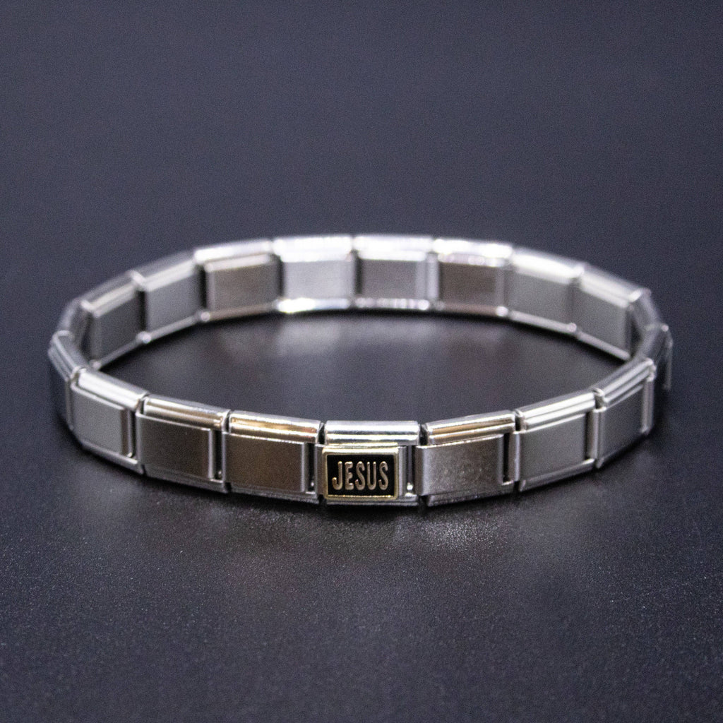 Italian Bracelet Charms - "JESUS" (Black & Gold) Religious 9mm Links