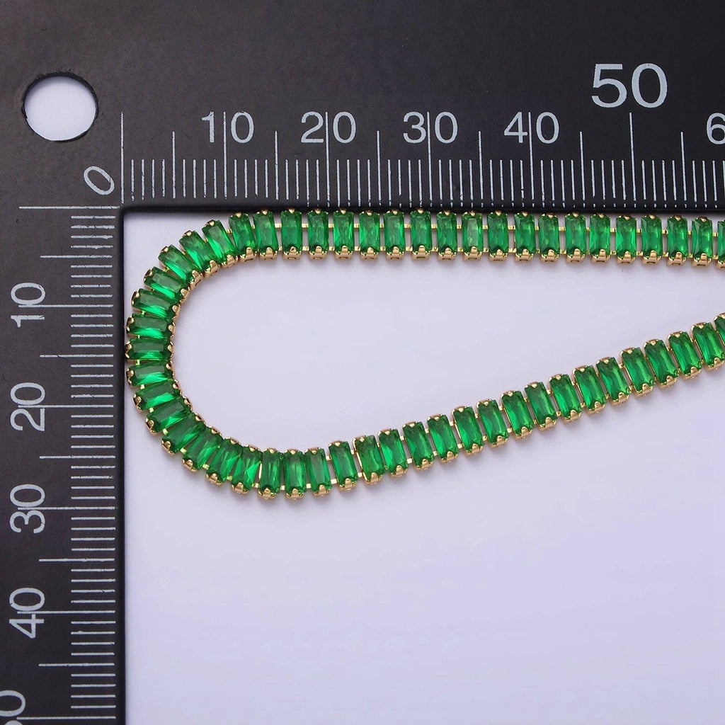 Gold Filled Tennis Bracelet, Baguette Emerald Green, Pink, Clear Pave CZ Bracelet for WA1764 WA1765 WA1766