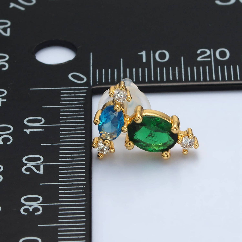 24K Gold Filled Blue/Green Geometric Stud Earring | T-298