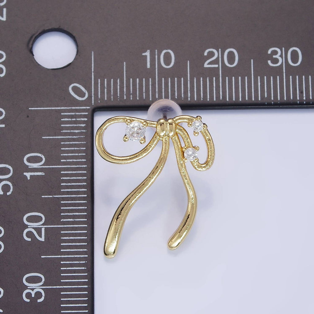 14K Gold Filled CZ Coquette Ribbon Tied Bow Stud Earrings