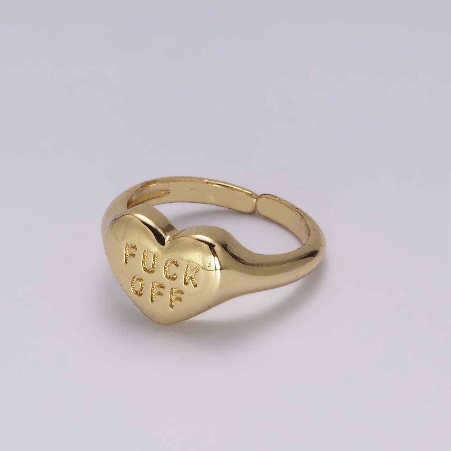 Gold Fuck Off Ring, Heart Shaped Signet, Fuckoff rings oval signet ring gold rings for women U132