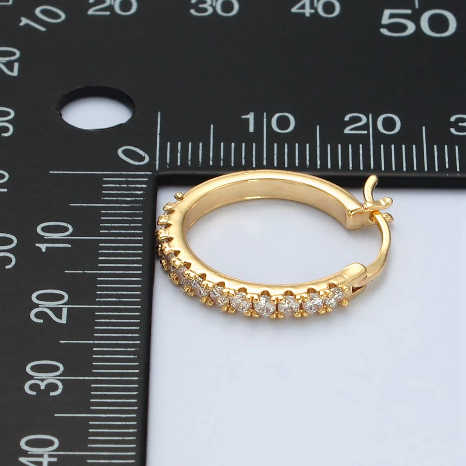 24K Gold Filled CZ Micro Paved Latch Hoop Earrings | T-158