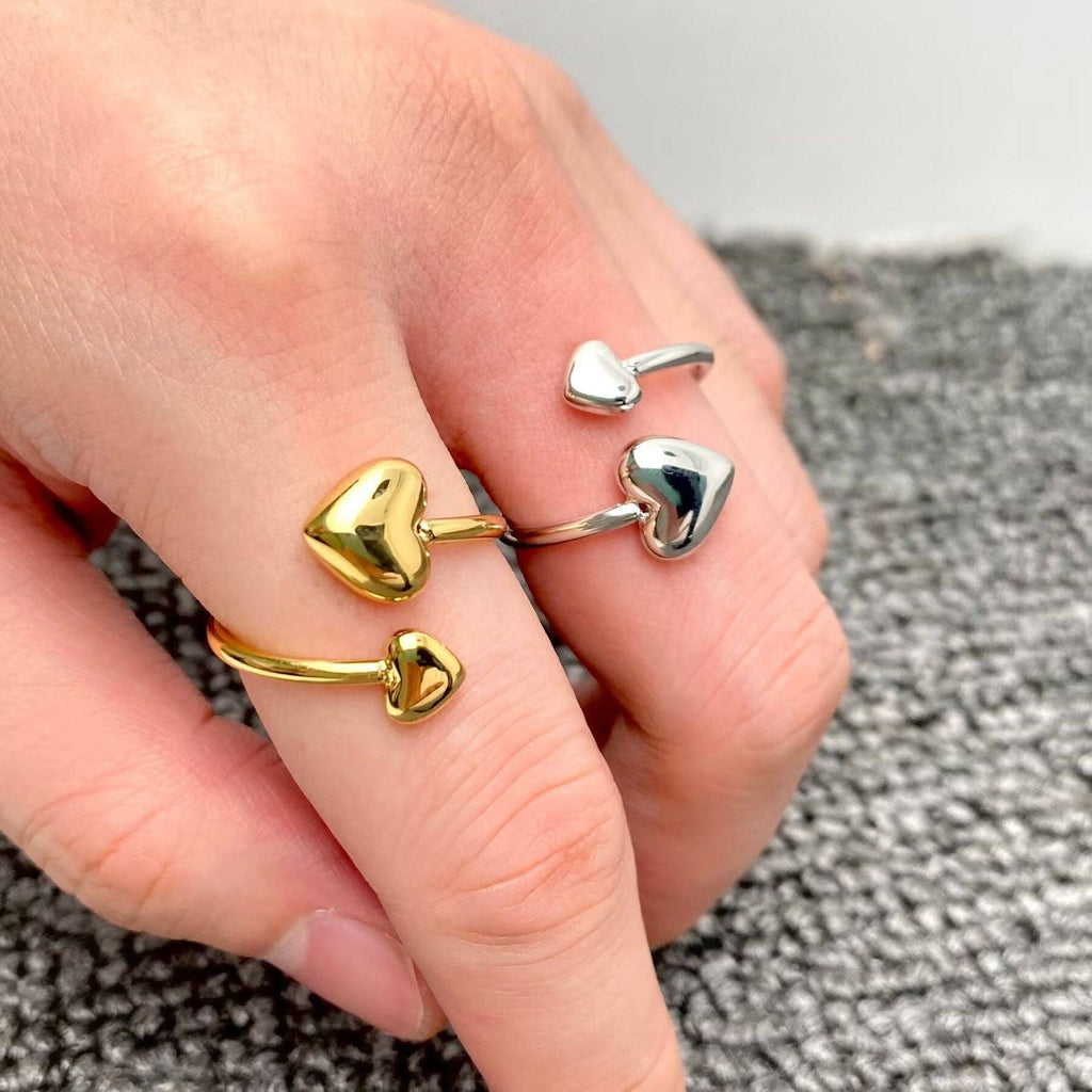 18K Gold Plated SS Glossy Double Heart Adjustable Ring - FGS