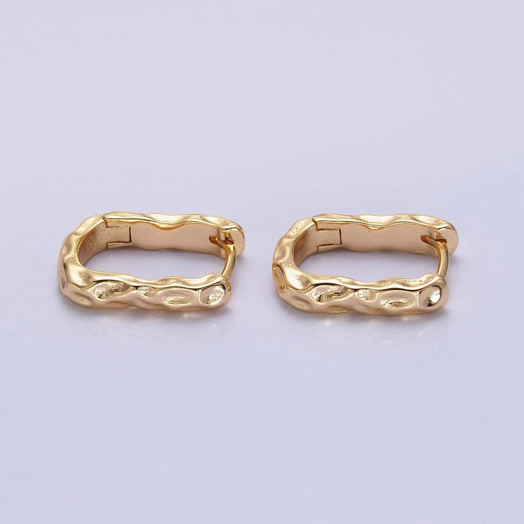 Gold Filled Hammered Textured Oblong Hoop Earrings