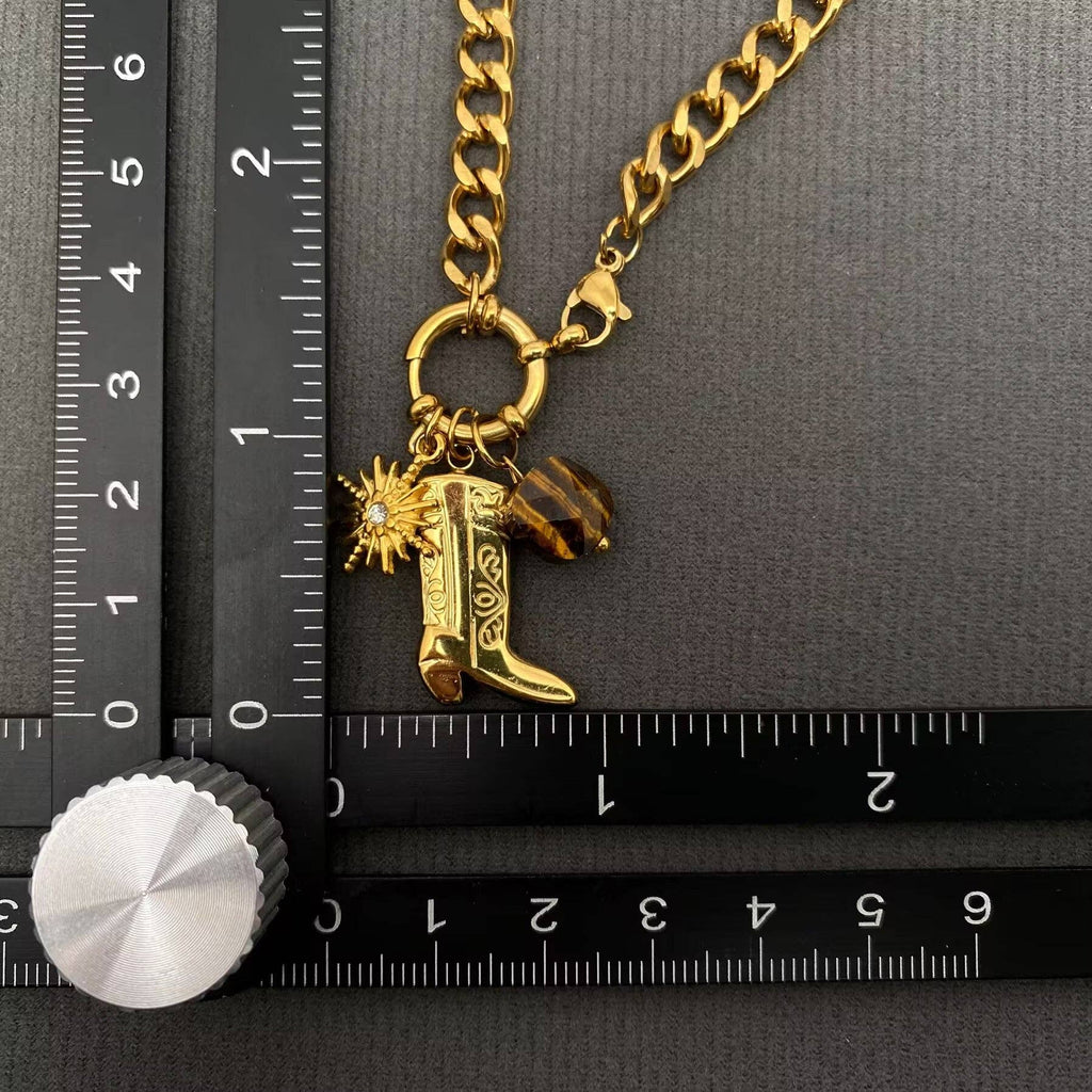 Western Boot Charm 18K Gold Plated SS Necklace - FGS/WJ