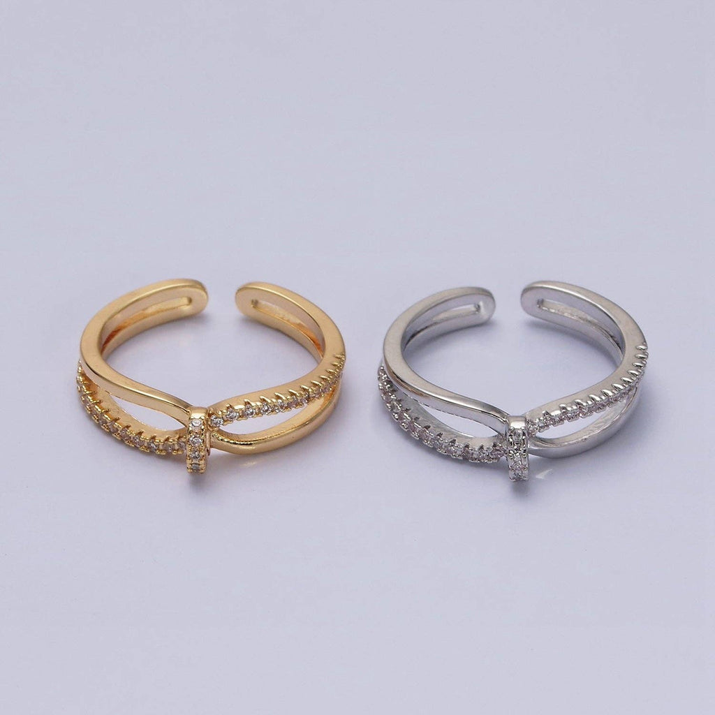 16K Gold Filled Mirco Paved Knot Double Band Ring in Gold &
