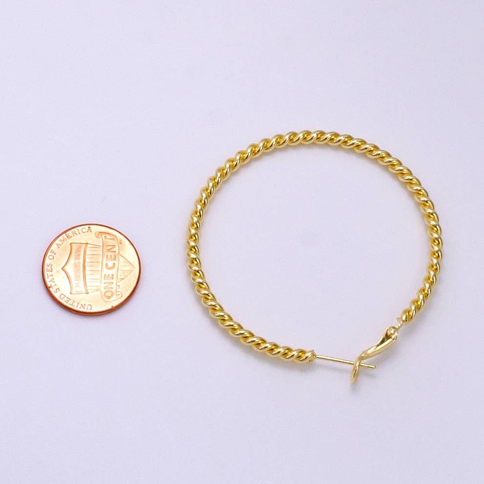 14K Gold Filled 50mm Rope Twist Hinge Minimalist Earrings