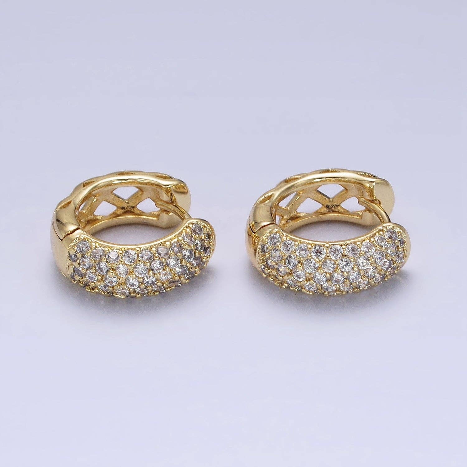14K Gold Filled 15mm CZ Rhombus Filigree Huggie Earrings