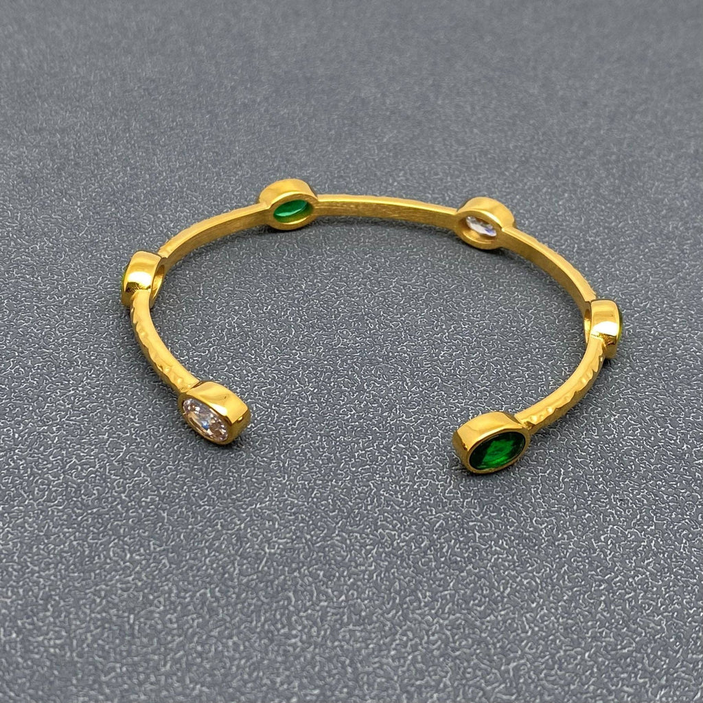 3 Tone Zircon 18K Gold Plated Stainless Steel Cuff - FGS