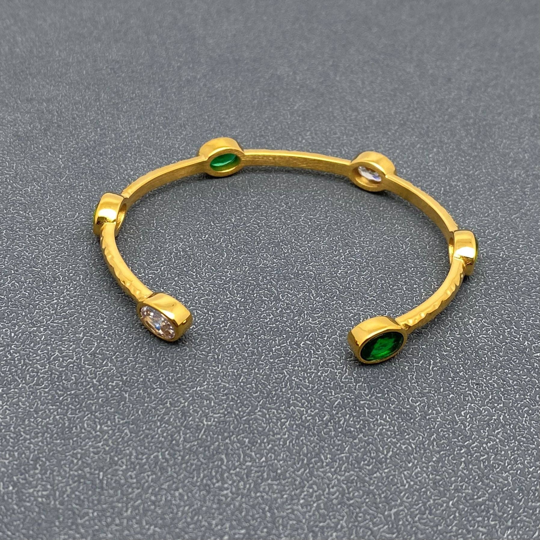 3 Tone Zircon 18K Gold Plated Stainless Steel Cuff - FGS
