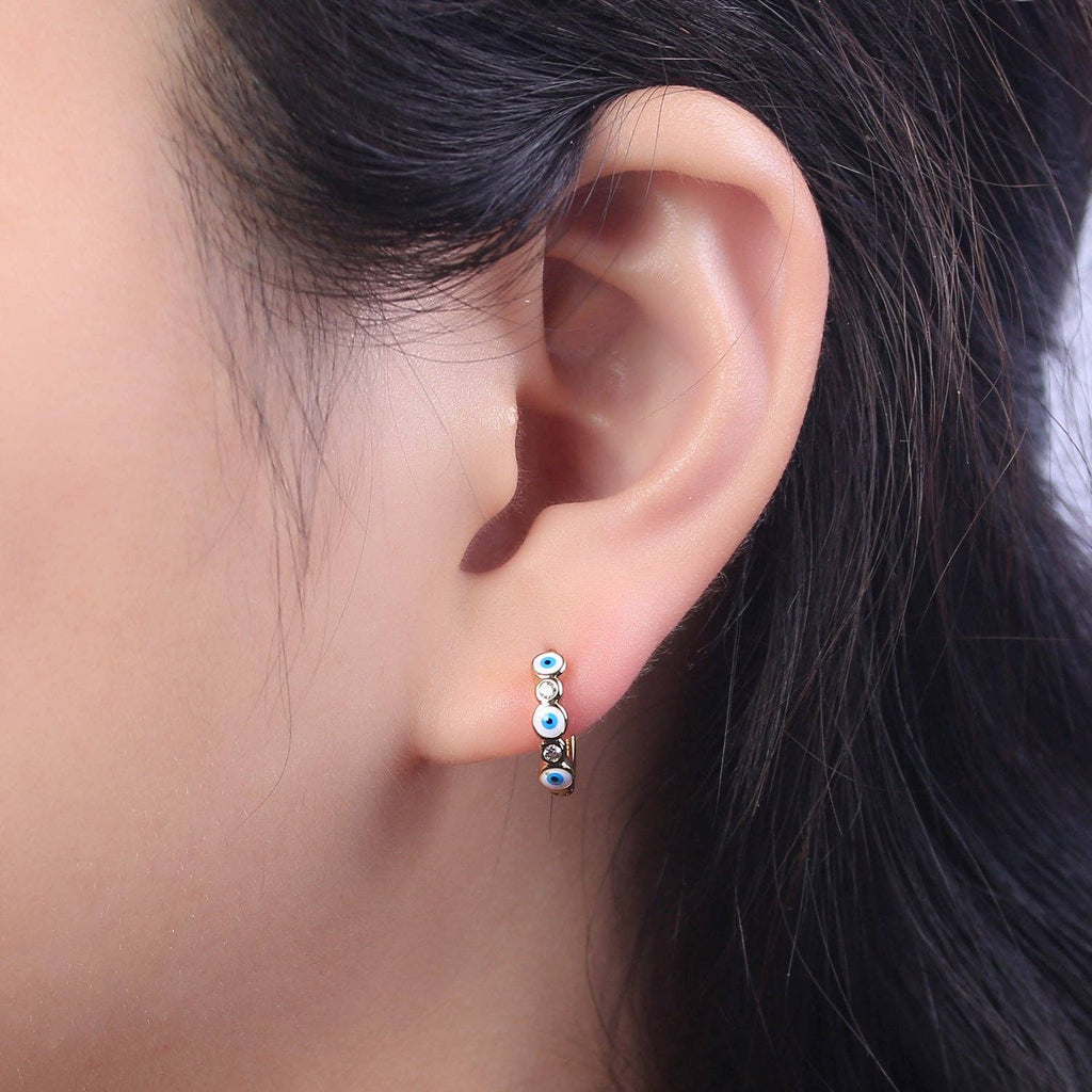 14mm Dainty Evil Eye Huggie  Hoop Earring T309~T314