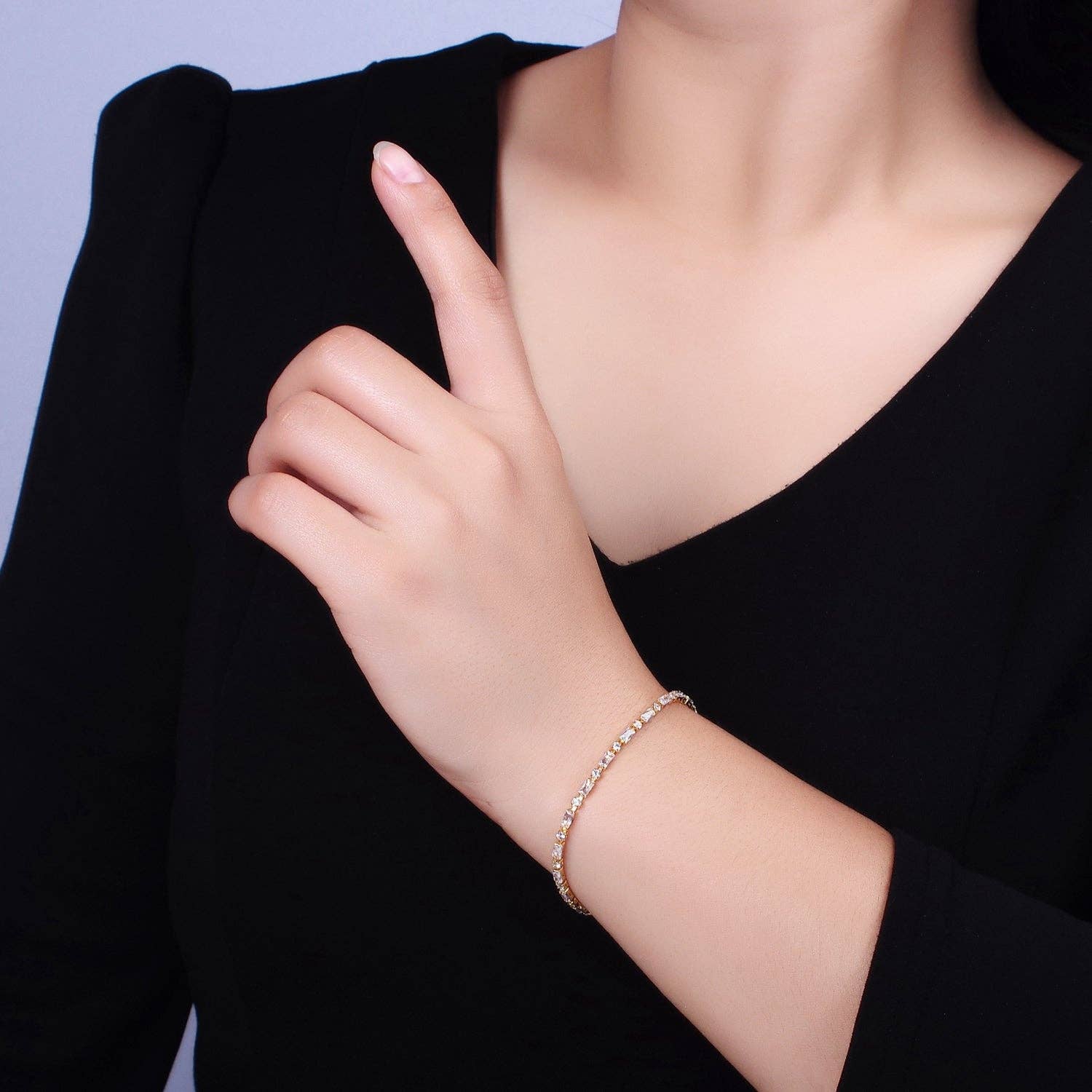 Gold Filled Tennis Bracelet W. Baguette Round Colorful CZ