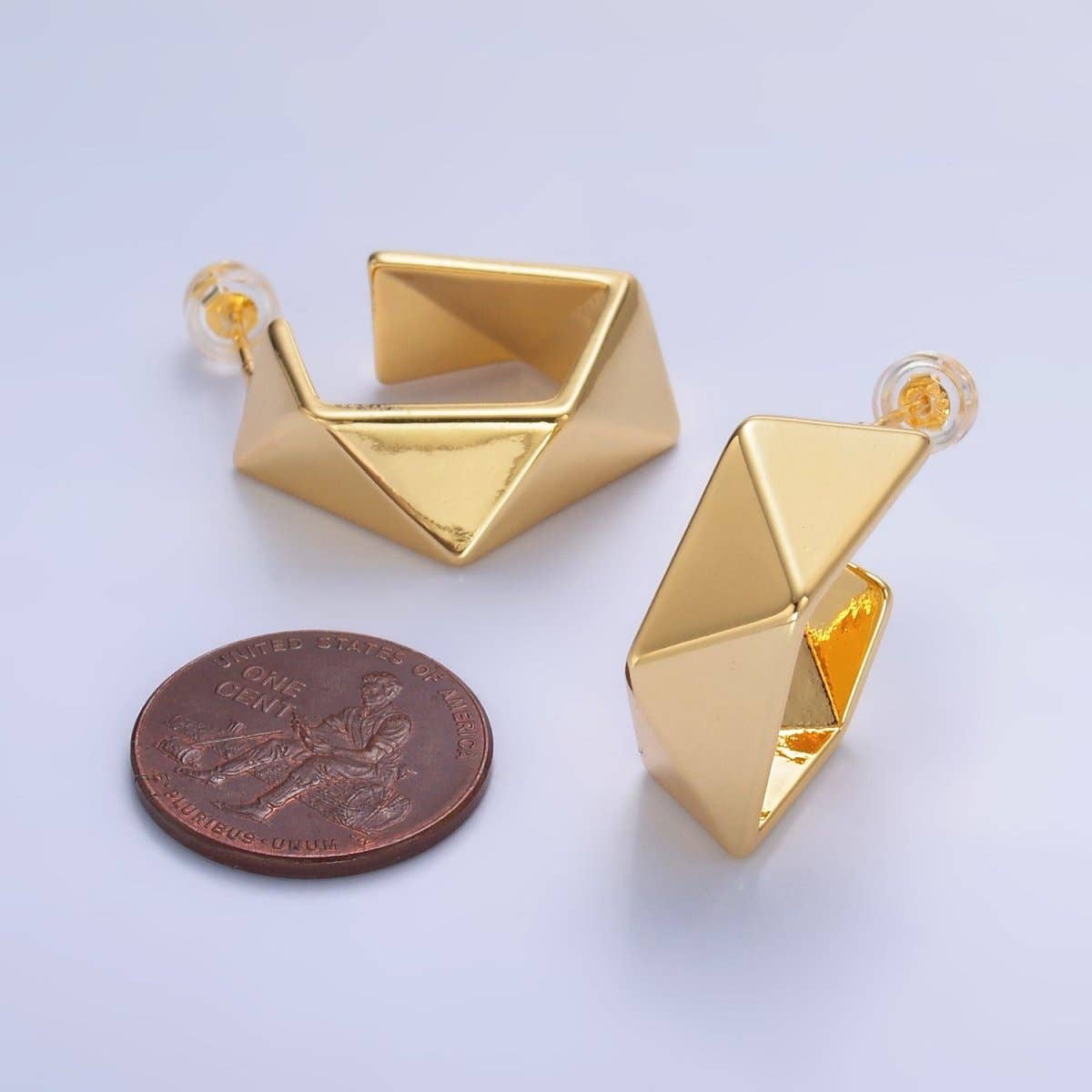 24K Gold Filled 22mm Geometric Edged C-Shaped Hoop Earrings in Gold & Silver | AB879 AB880