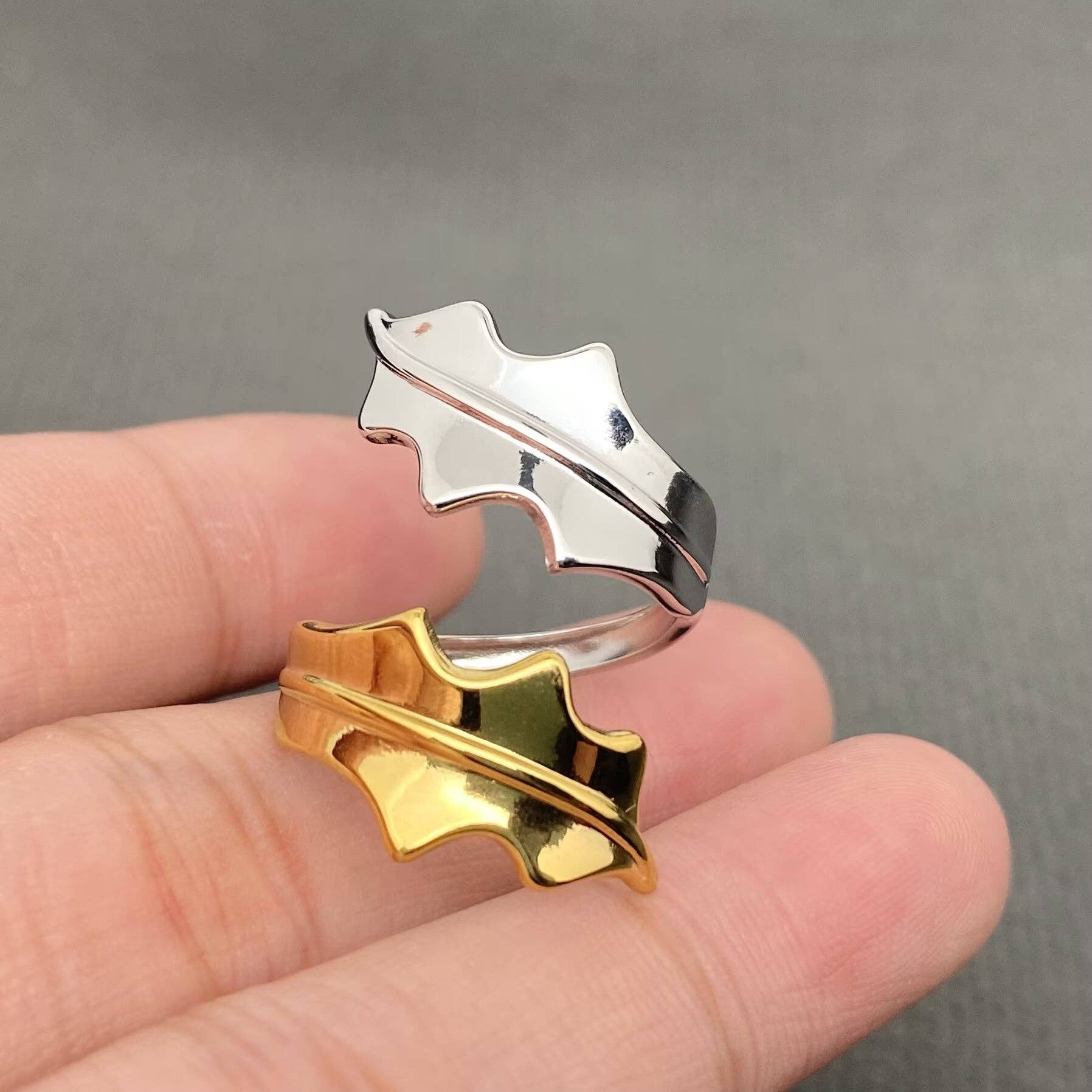 Two Tone Leaf 18K Gold Plated Stainless Steel Ring - FGS