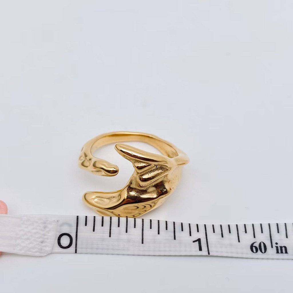 Irregular Texture Design 18K Gold Plated  Steel Ring - FGS