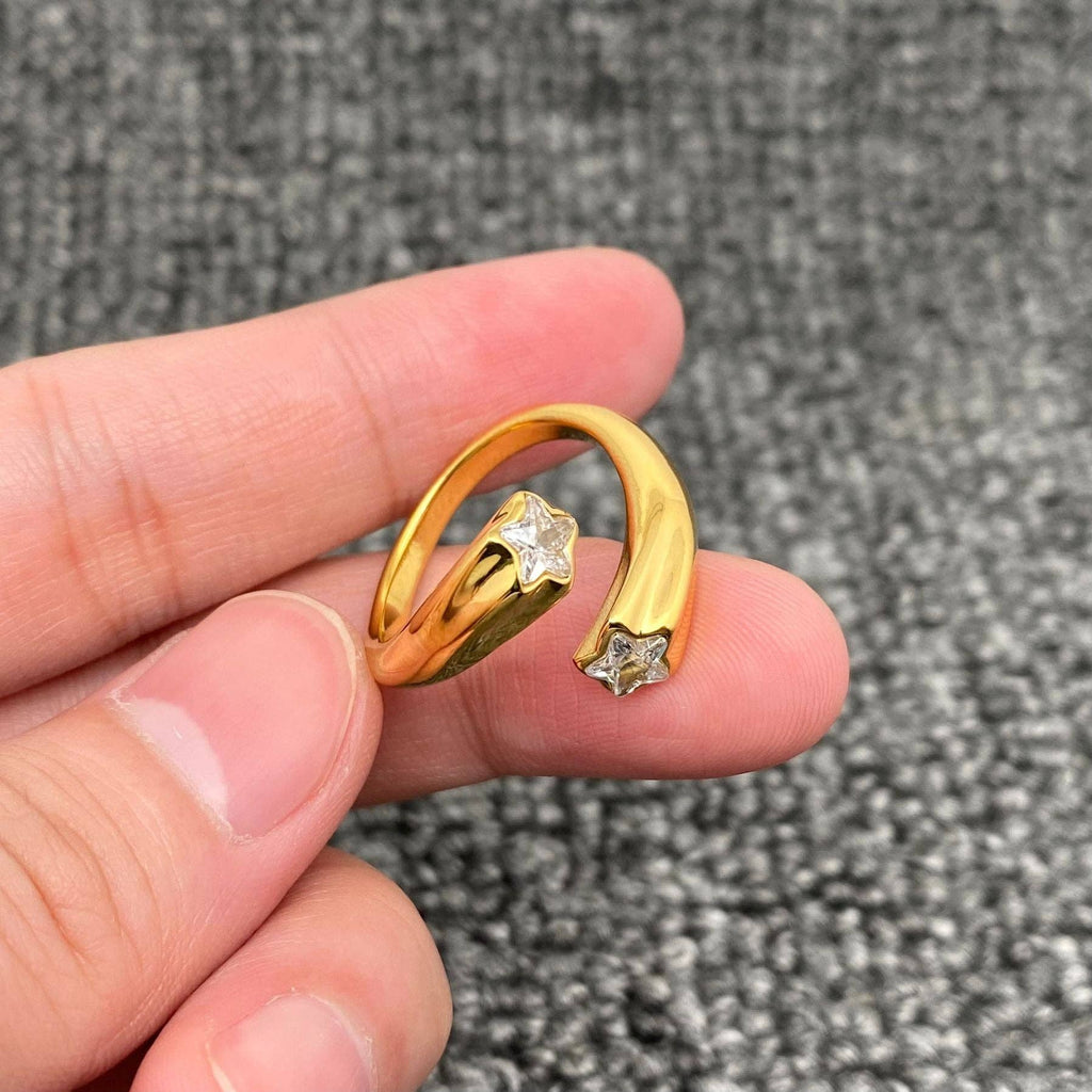 Star Zircon 18K Gold Plated Stainless Steel Ring - FGS/MS