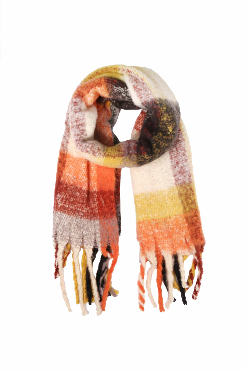 BCL120111 Plaid Cozy Scarf With Fringe