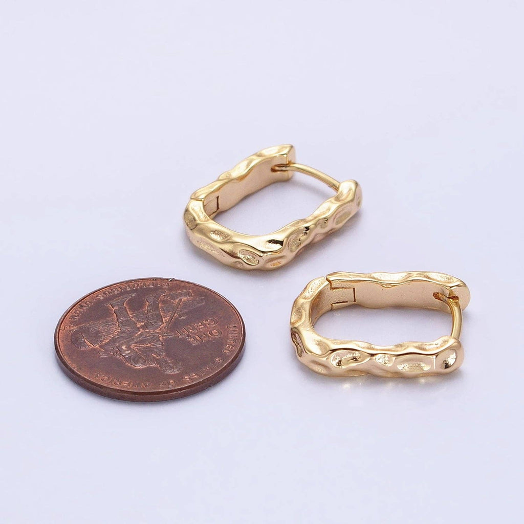 Gold Filled Hammered Textured Oblong Hoop Earrings