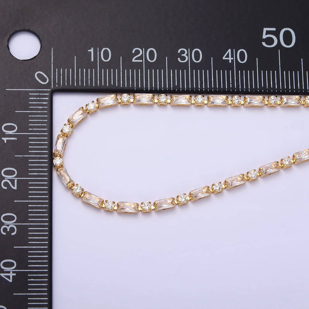 Gold Filled Tennis Bracelet W. Baguette Round Colorful CZ