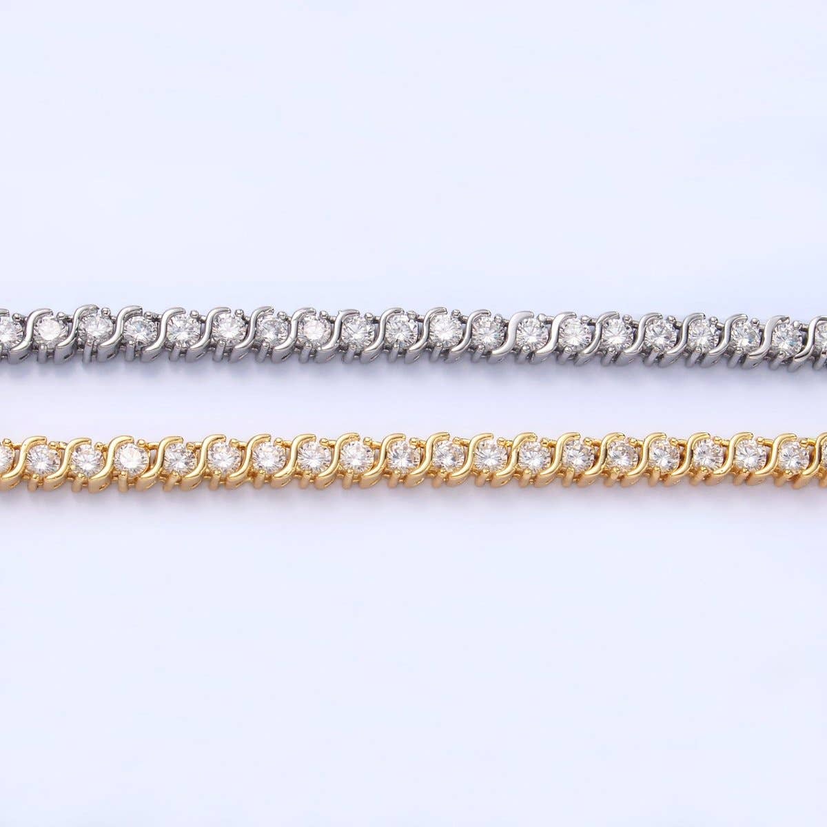 24K Gold Filled Curved S-Link Tennis Chain Bracelet in Gold & Silver | WA-3036 WA-3037