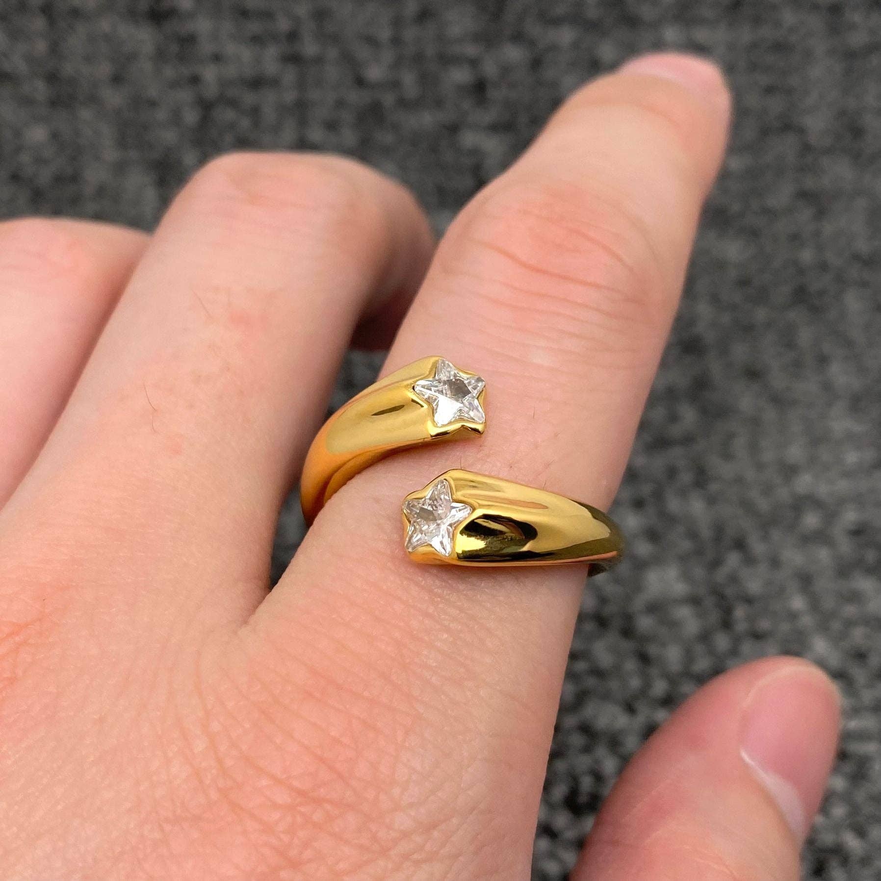 Star Zircon 18K Gold Plated Stainless Steel Ring - FGS/MS