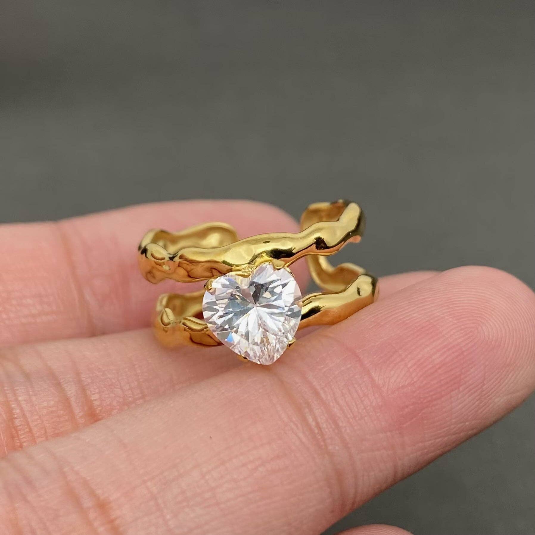 Zircon Inlaid Irregular Geometry 18K Gold Plated SS Ring - FGS