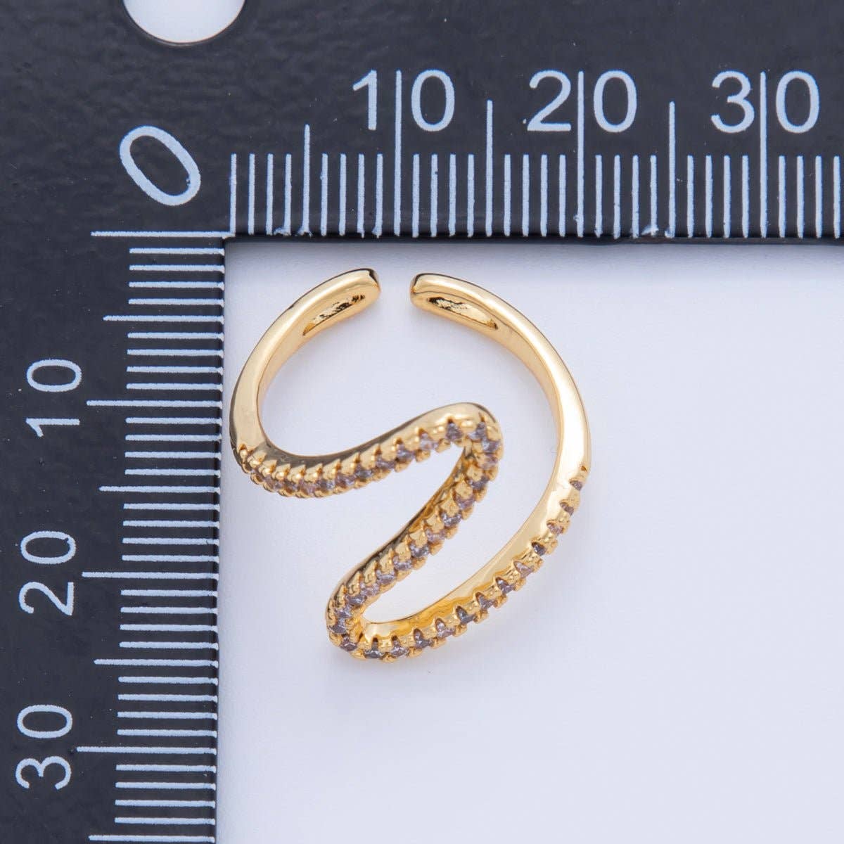 18K Gold Filled Micro Paved Curve Wave Ring | O2022