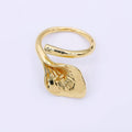 24K Gold Filled Lily-Flow Wrapped Round Flower Open Adjustable Ring | O-1470