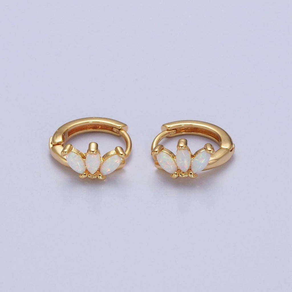 14K Gold Filled White Opal Triple Marquise Huggie Hoop Earrings | AD-092