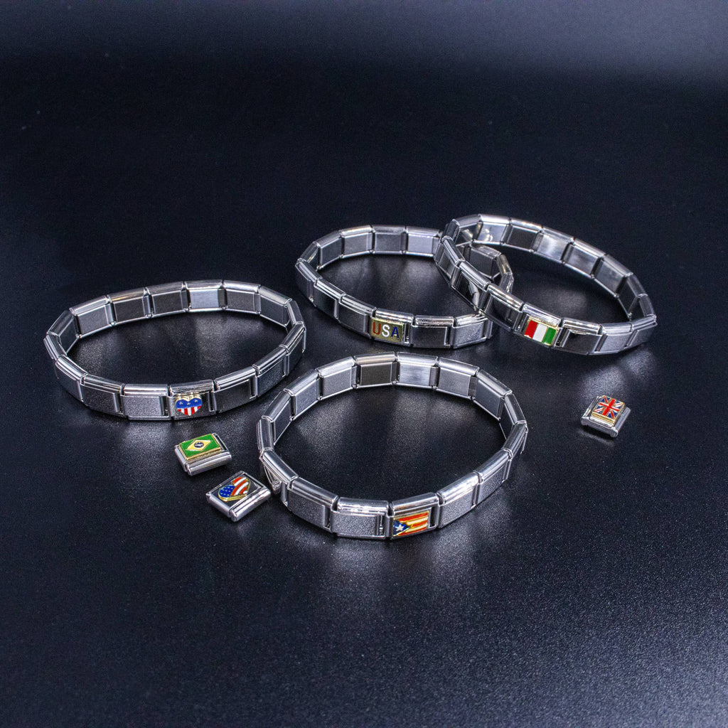 Italian Charms - USA Heart Flag, 9mm Enamel Bracelet Links