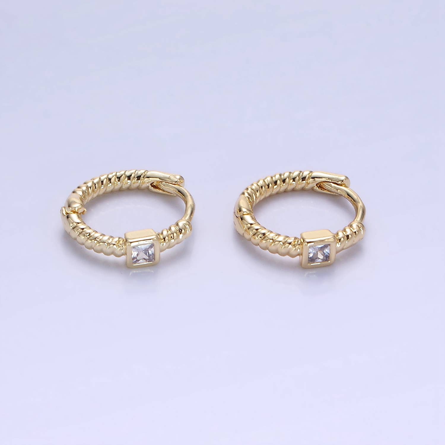 14K Gold Filled Square CZ Croissant Huggie Earrings | AB1329