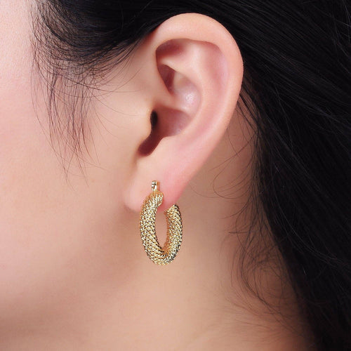 14K Gold Filled 25mm Twisted Rope Band Hoop Earrings AE660