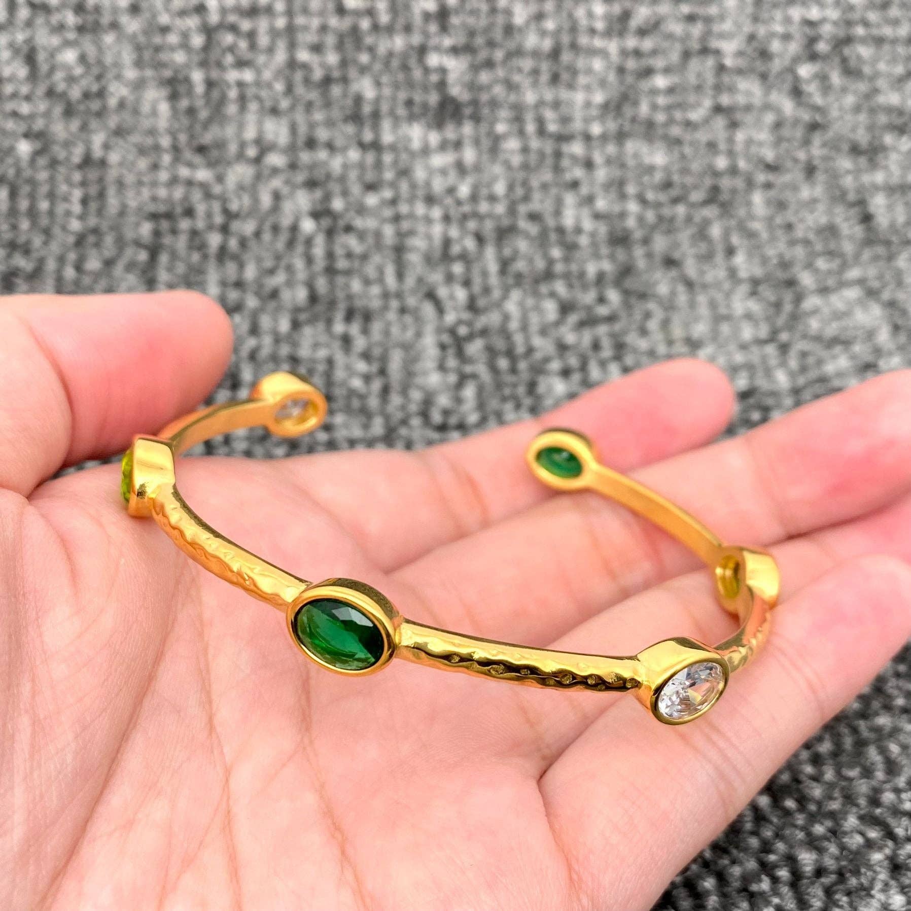 3 Tone Zircon 18K Gold Plated Stainless Steel Cuff - FGS