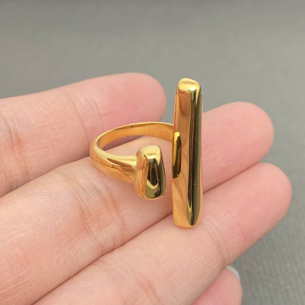 Glossy Geometric 18K Gold Plated Stainless Steel Ring - FGS
