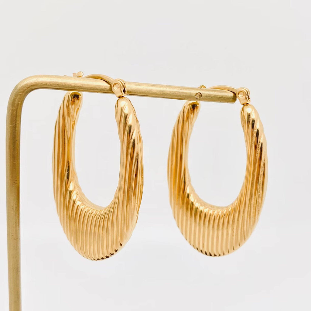 U Shape Vertical Grain Stainless Steel Hoop Earring - FGS