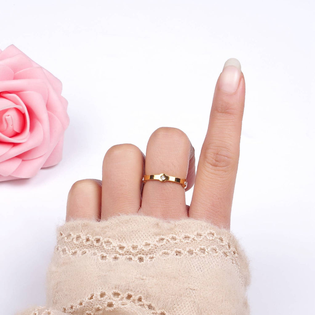 Stainless Steel Triple Clear Bezel Lined Adjustable Ring