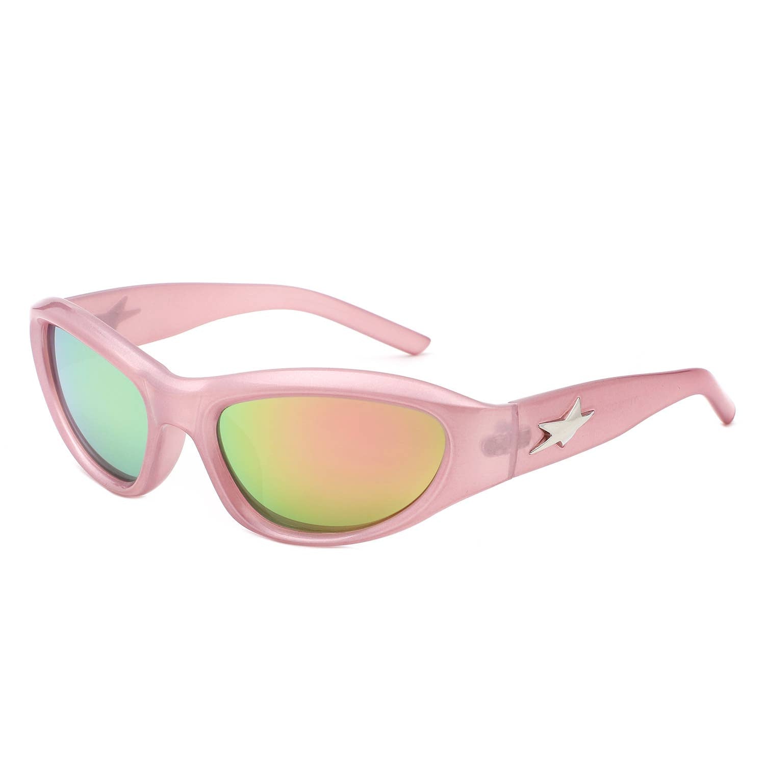 Y2K Slim Oval Unisex Wraparound Sunglasses with Star Temple