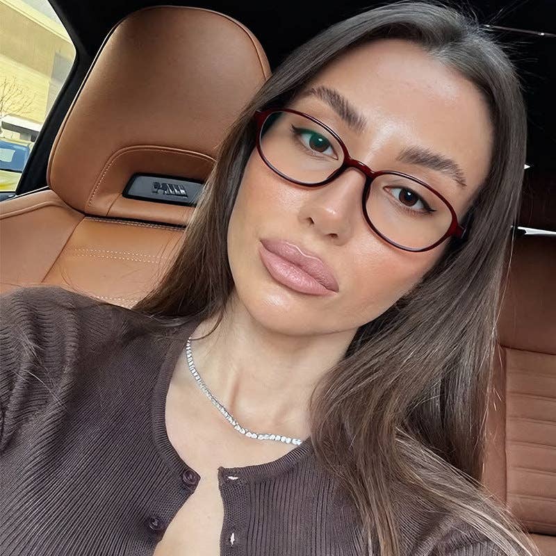 Oval Cat Eye Red Frame Glasses Retro Chic for Women