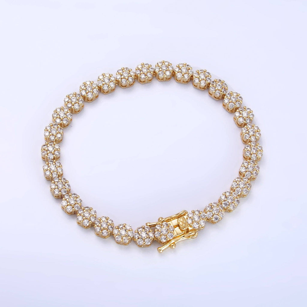 24K Gold Filled Micro Paved CZ Flower Tennis Chain Bracelet in Gold & Silver | WA-3038 WA-3039