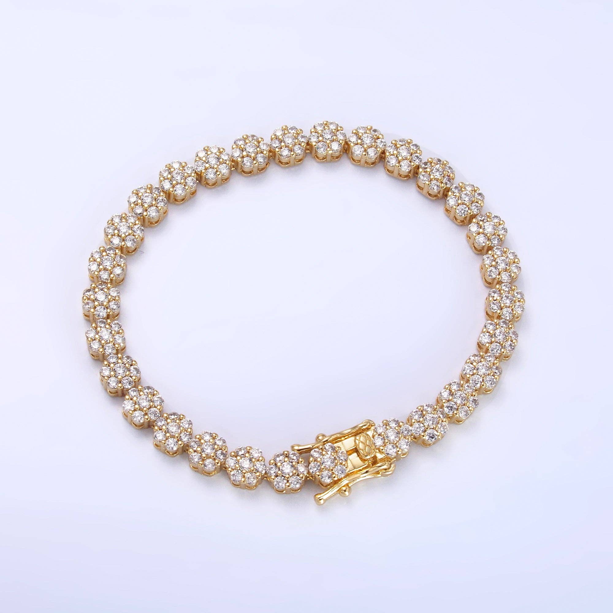 24K Gold Filled Micro Paved CZ Flower Tennis Chain Bracelet in Gold & Silver | WA-3038 WA-3039