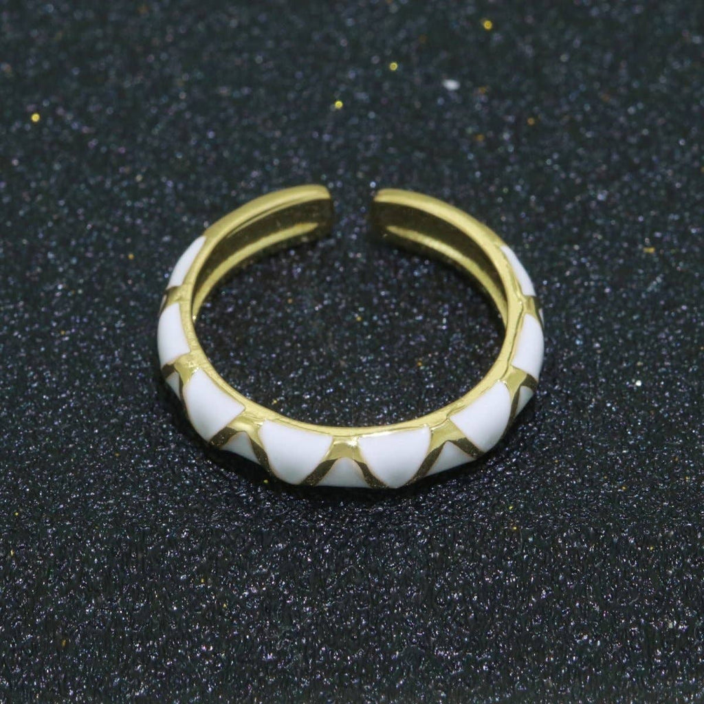 Dainty Gold Stackable Enamel Ring Bohemian Colorful Rainbow Band Open Adjustable S-120 ~ S-129