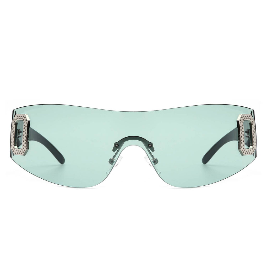 Rectangle Rimless Sleek Wrap Around Fashion Sunglasses