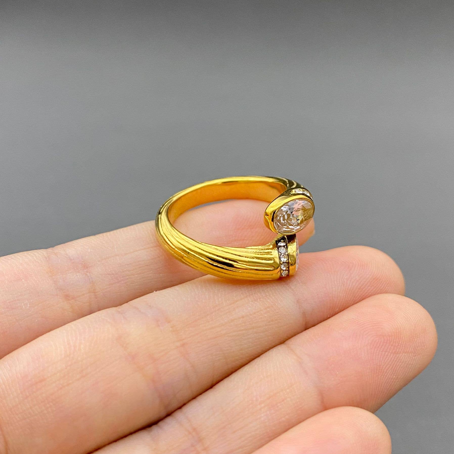 Cubic Zirconia Inlaid 18K Gold Plated S.Steel Ring - FGS